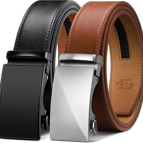 Ratchet Belt for Men - 2 Packs Leather Mens belt For Gift Men Dress and Casual,T